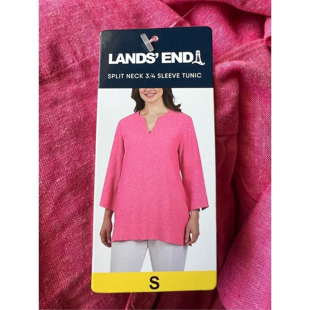 LANDS’ END Linen Tunic Women’s Size Small Hot Pink Split Neck Pockets NWT Top - Picture 9 of 14